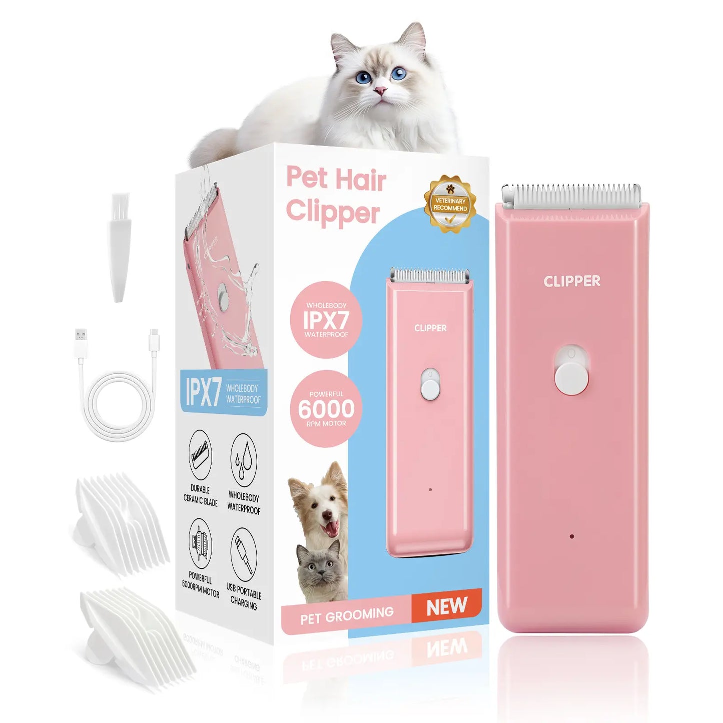 Pet Clippers for Dog Hair Grooming Low Noise, Rechargeable Cordless Cat Shaver with Ceramic Blade,Portable Pet Hair Trimmer for Matted & Long Hair
