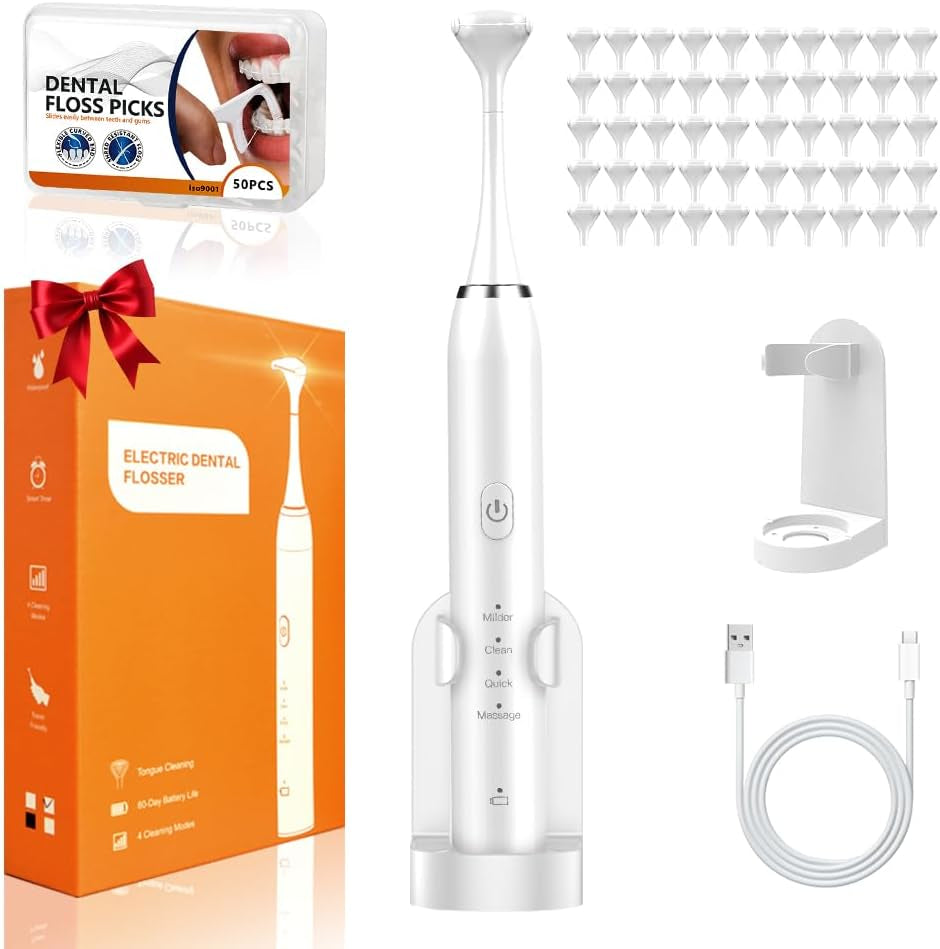 Electric Flosser for Teeth 4 Speeds Reusable- with 50 Replacement Heads | Dentist Recommended Tooth Flossers,Water Flosser Alternative,Rechargeable Dental Floss Picks for Adults,Teenager