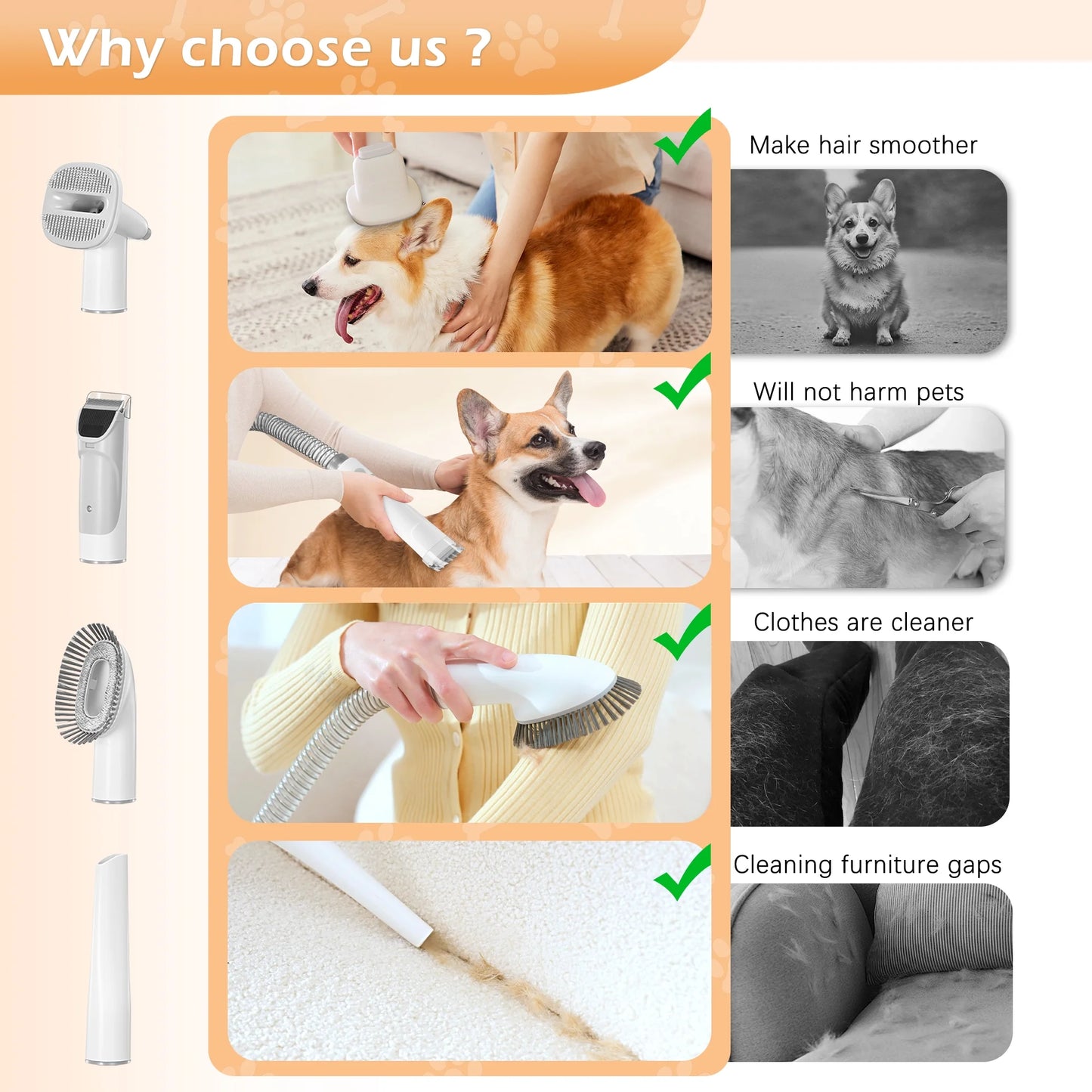 Dog & Cat Grooming Clippers Kit, Adjustable Corded Electric with Accessories (9 Pack)