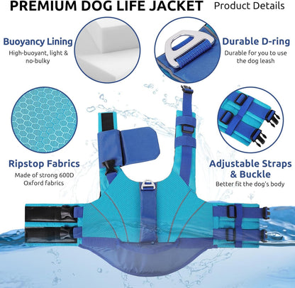 Dogs Life Jackets for Small Dogs, Dog Life Vest for Boating, Lightweight Life Jacket for Pets with Chin Float, Ripstop Puppy Swimming Vest with Superior Buoyancy (Blue,Xs)