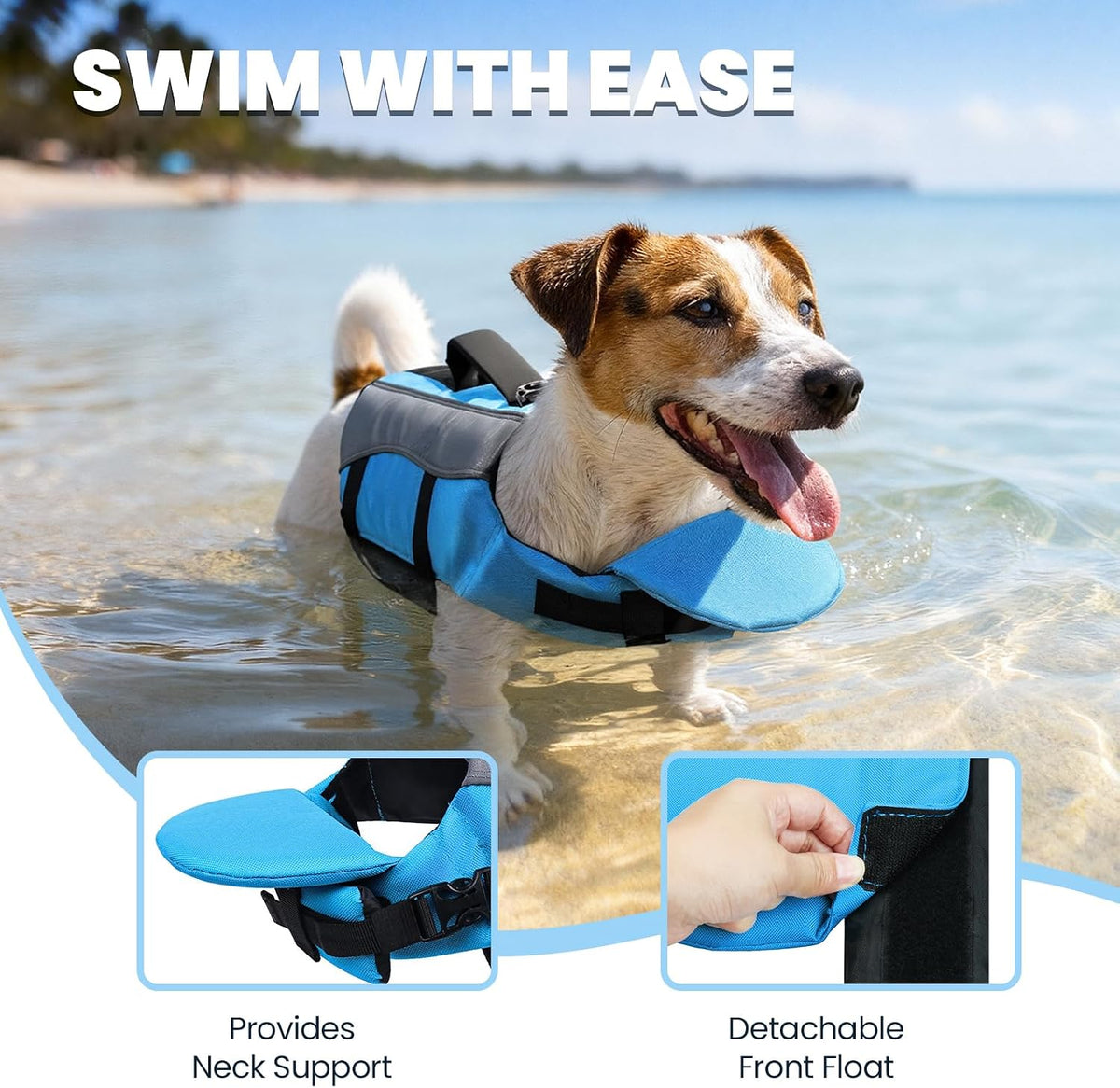 Dog Life Vest Front Float Dog Swim Vest, XXS, Blue | Life Jacket with Chin Float & Handle for Swimming & Boating, High Visibility Adjustable for Doggy Cat Puppy