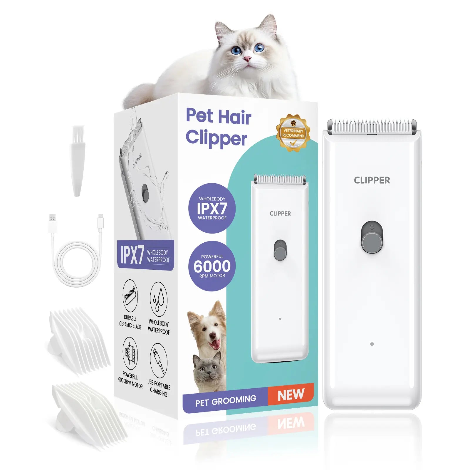Pet Clippers for Dog Hair Grooming Low Noise, Rechargeable Cordless Cat Shaver with Ceramic Blade,Portable Pet Hair Trimmer for Matted & Long Hair