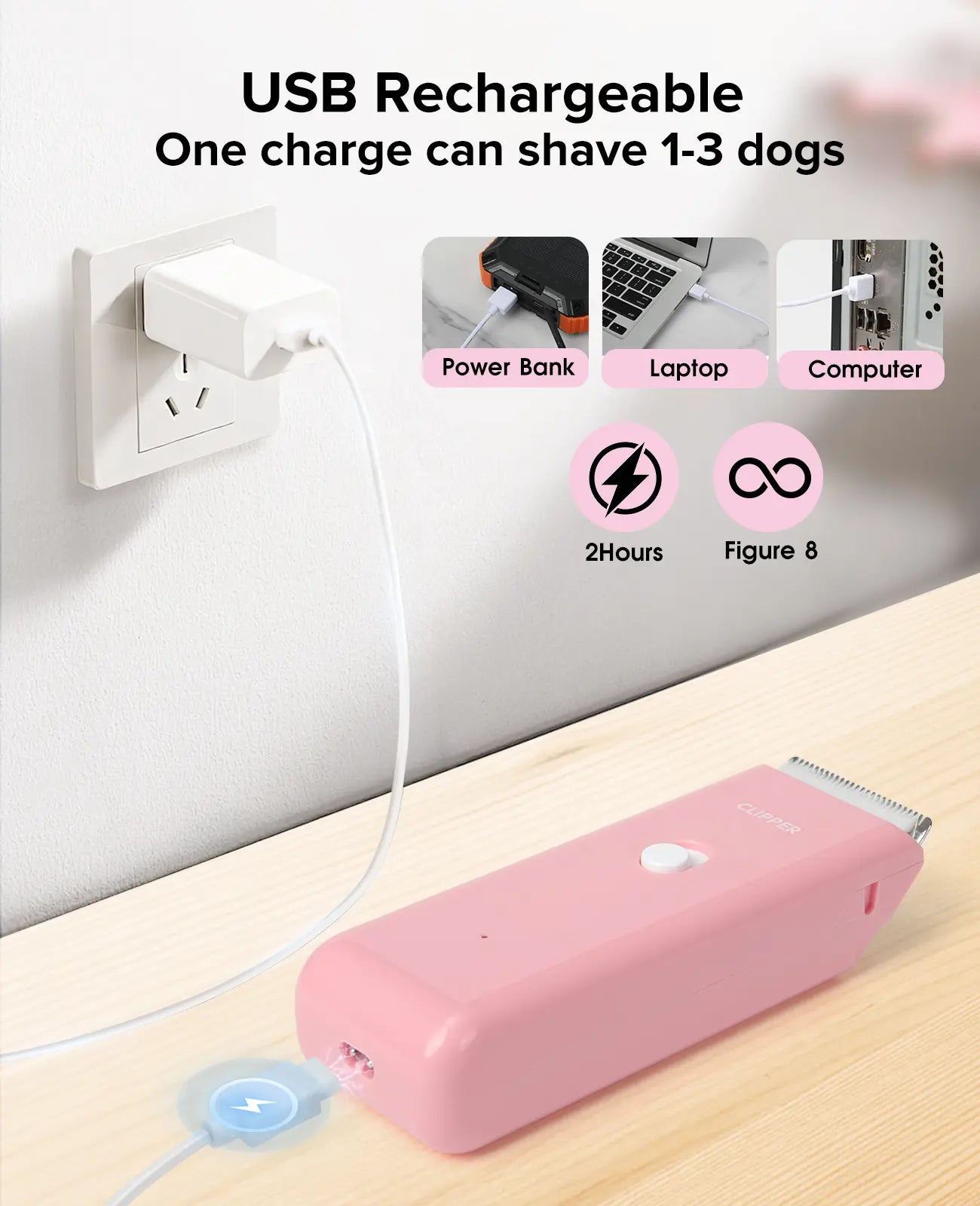 Pet Clippers for Dog Hair Grooming Low Noise, Rechargeable Cordless Cat Shaver with Ceramic Blade,Portable Pet Hair Trimmer for Matted & Long Hair