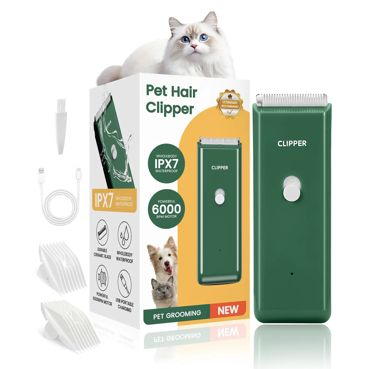 Pet Clippers for Dog Hair Grooming Low Noise, Rechargeable Cordless Cat Shaver with Ceramic Blade,Portable Pet Hair Trimmer for Matted & Long Hair