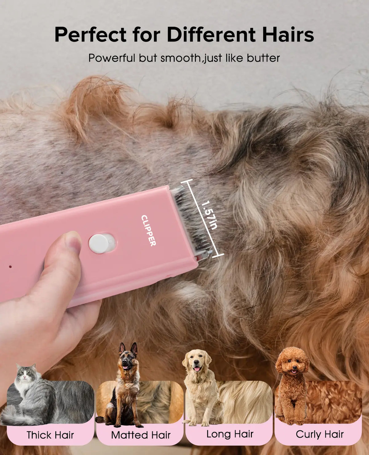 Pet Clippers for Dog Hair Grooming Low Noise, Rechargeable Cordless Cat Shaver with Ceramic Blade,Portable Pet Hair Trimmer for Matted & Long Hair