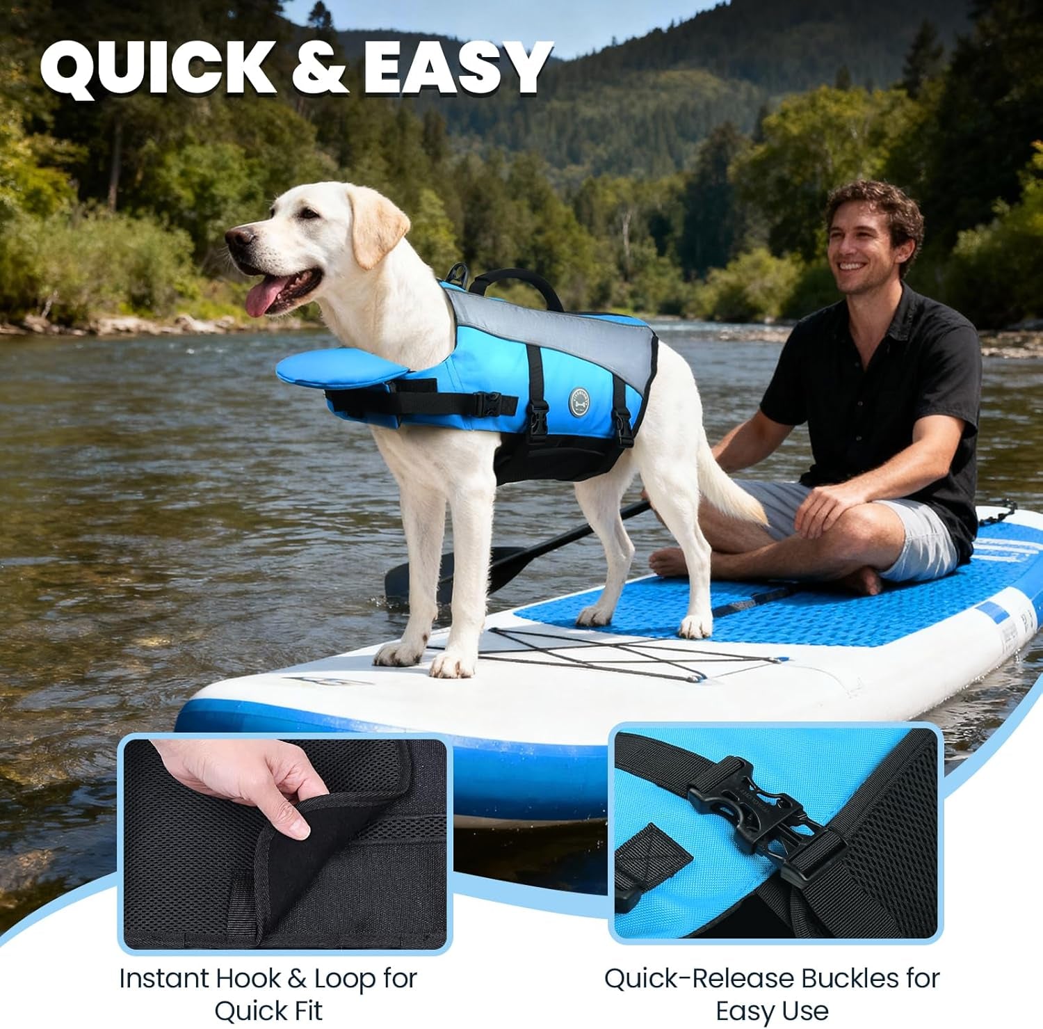 Dog Life Vest Front Float Dog Swim Vest, XXS, Blue | Life Jacket with Chin Float & Handle for Swimming & Boating, High Visibility Adjustable for Doggy Cat Puppy