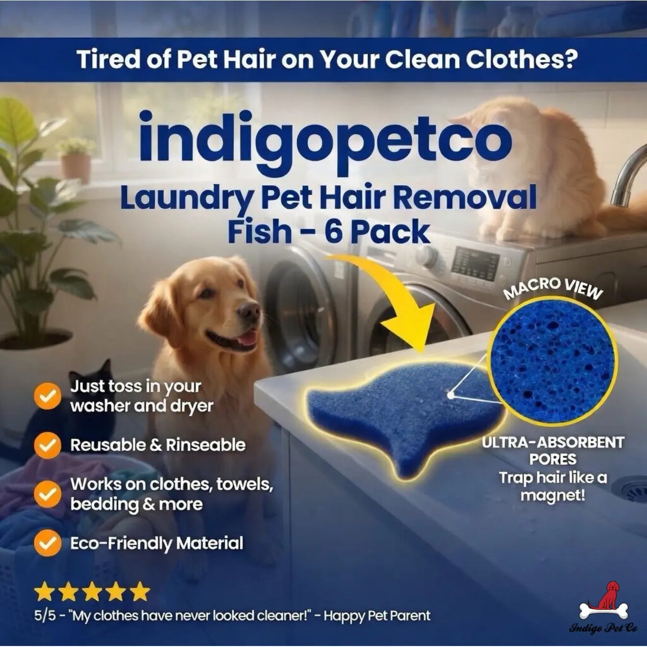 Laundry Pet Hair Removal Fish - 6 Pack